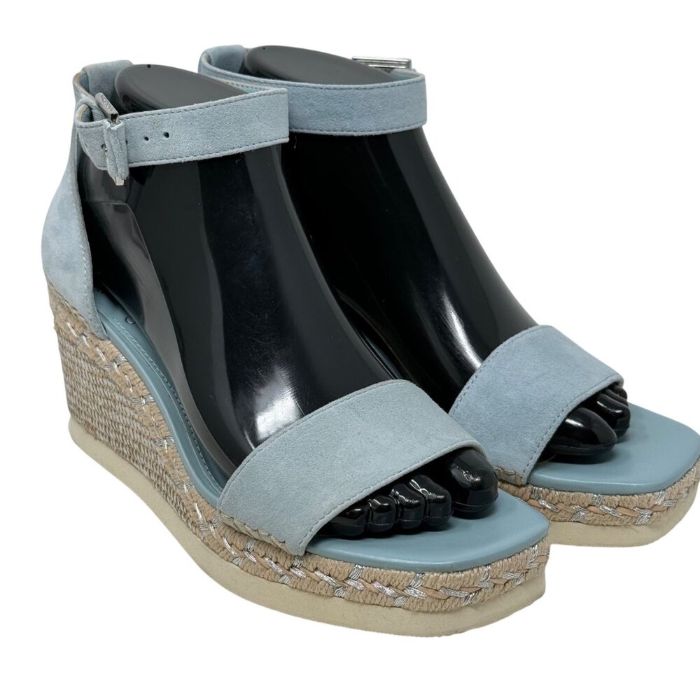 Vince Camuto Jefannah‎ Powder Baby Blue Suede Wedge Sandals Espadrilles 7M READ